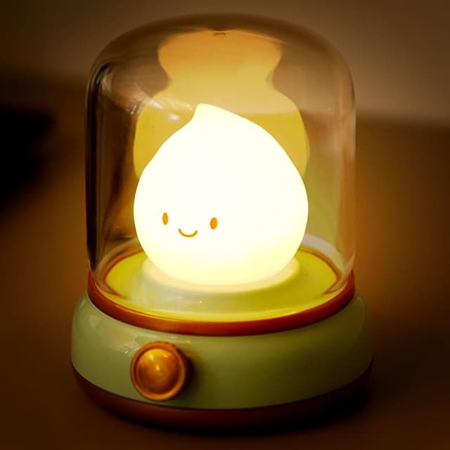 Adorable chibi flame lamp glowing warmly like an anime hug for your desk or nightstand